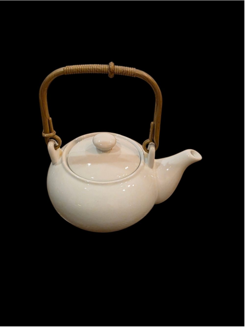 Unbranded Ceramic Teapot with Rattan Handle One Size White and Brown